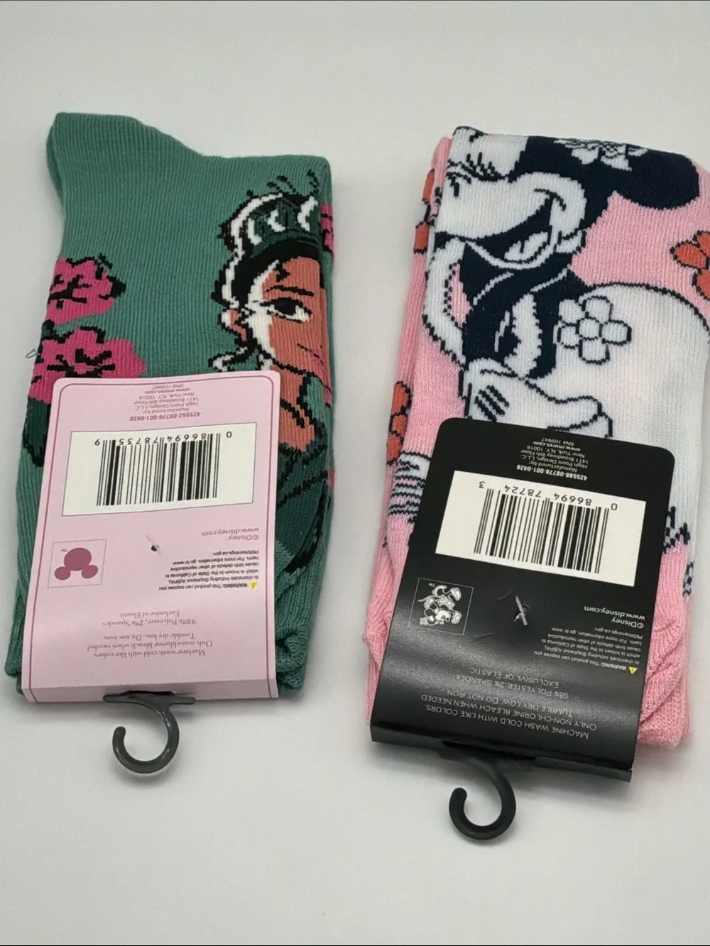 Disney Princess & Minnie Mouse Floral Socks - Green and Pink shoe size 6.5 - 12